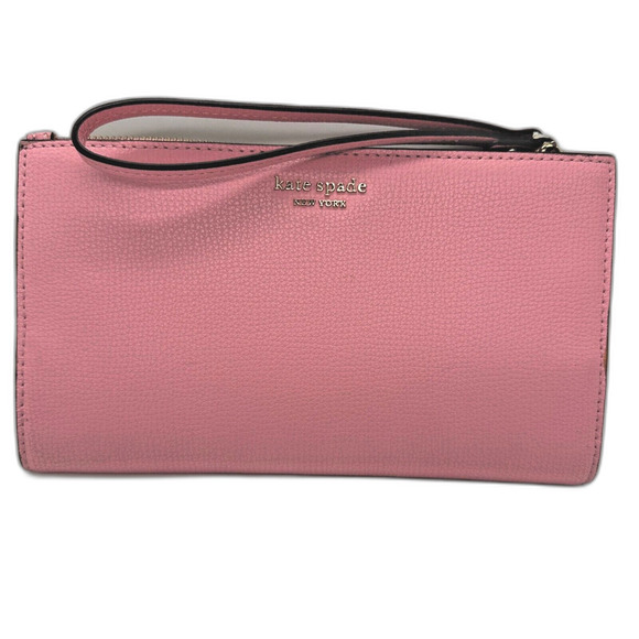 Kate Spade Wallet Wristlet Pink Pebble Leather 8 X 4.24" 3-D Kate Spade NY Logo - Picture 1 of 15